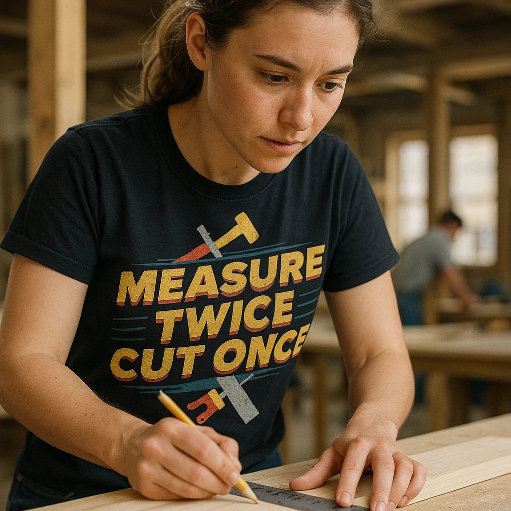 "Measure Twice Cut Once" carpentry t shirt - product photo 8