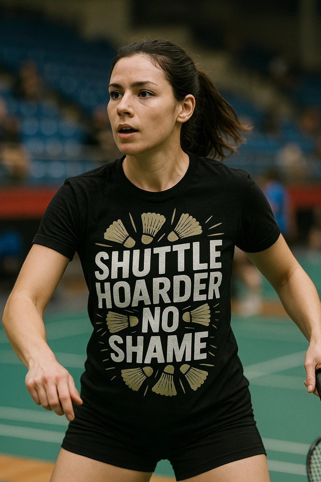 "Shuttle Hoarder No Shame" black badminton t shirt - also a badminton jersey for men
