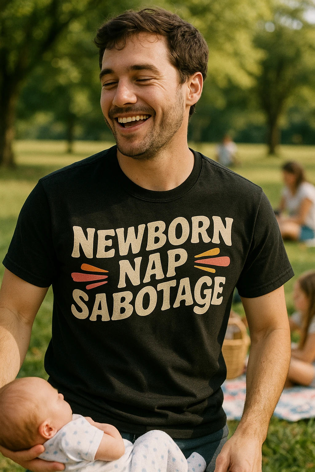 "Newborn Nap Sabotage" black shirts for expecting parents - a birthday gift for new parents lover