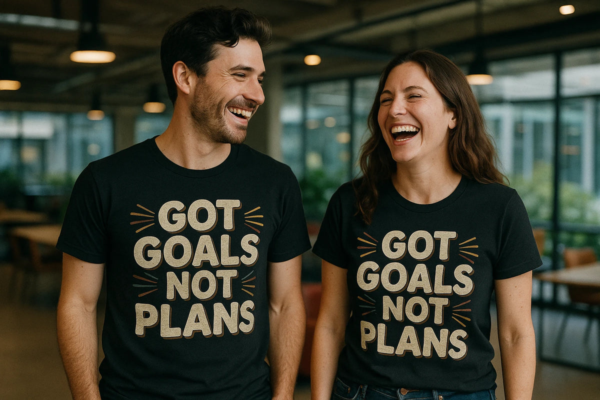 Person wearing the black entrepreneurs t shirt graphic tee - "Got Goals Not Plans" design