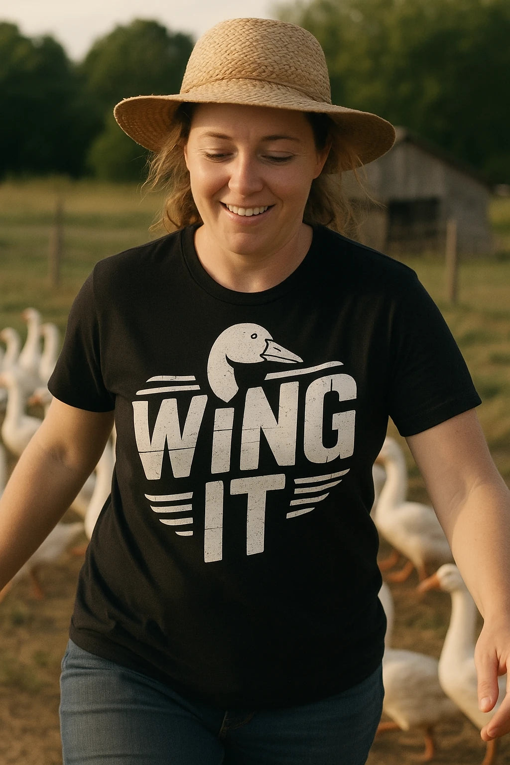 "Wing It" black geese t shirt - a birthday gift for geese lover