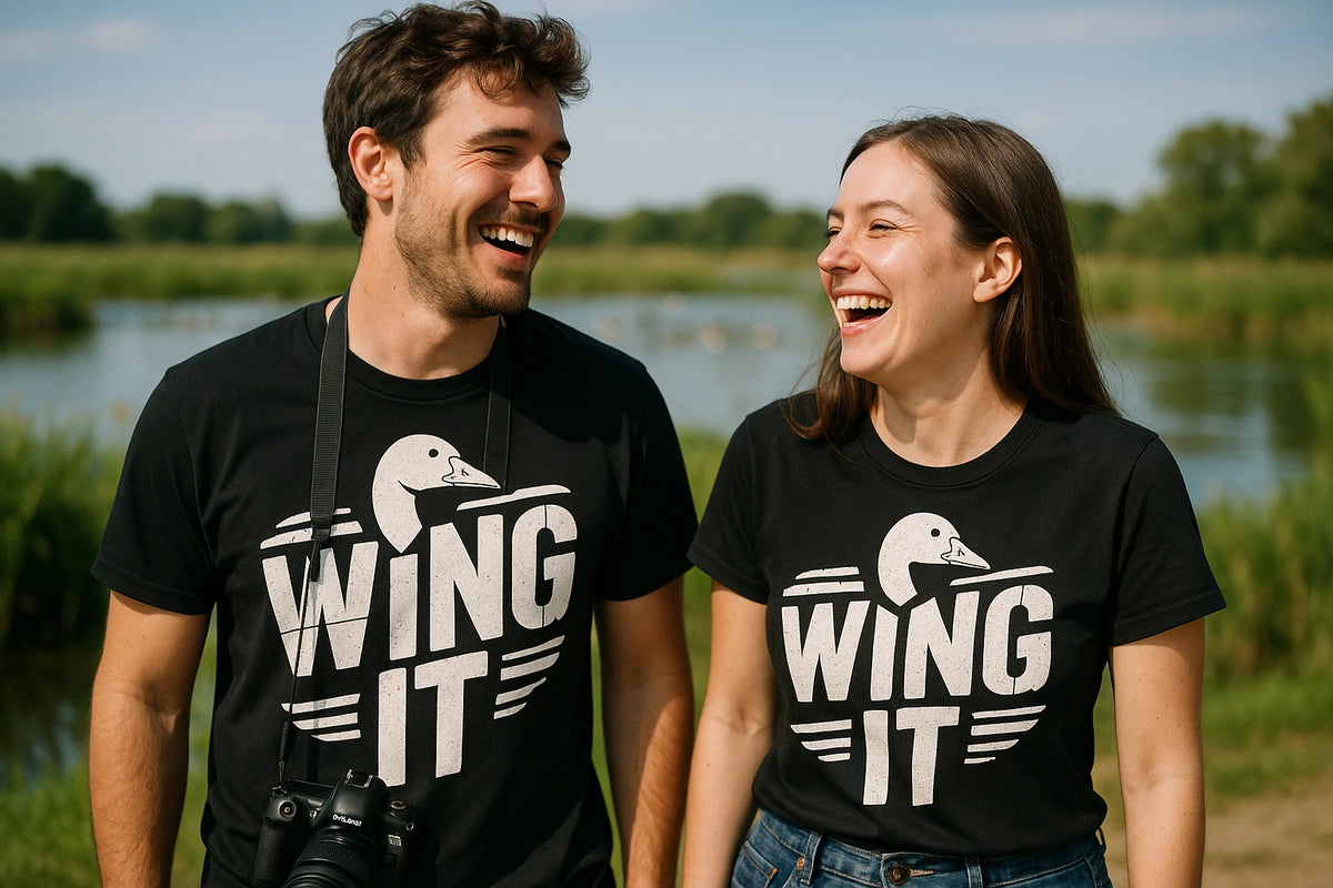 Person wearing the black geese t shirt graphic tee - "Wing It" design