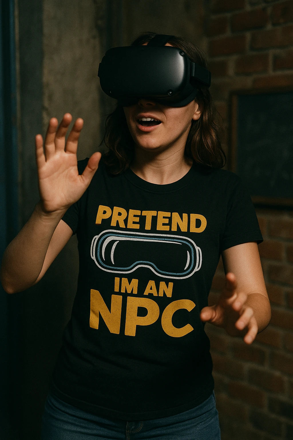 "Pretend Im an Npc" black virtual reality t shirt - a birthday gift for virtual reality lover