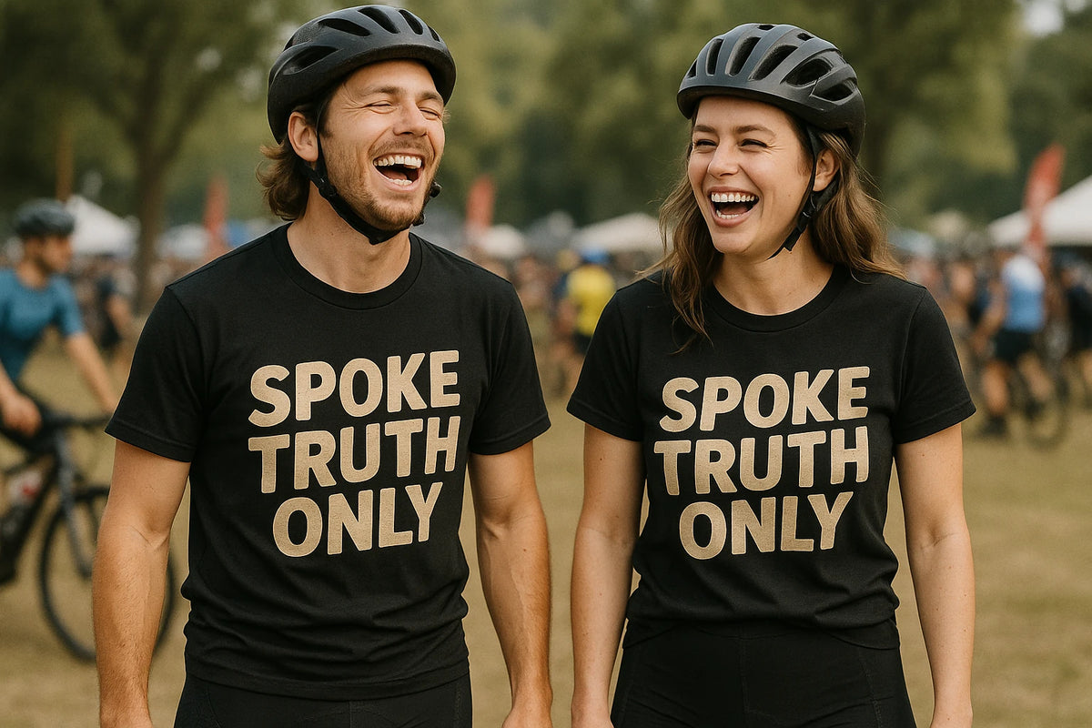 Person wearing the black bicycle shirts graphic tee - "Spoke Truth Only" design