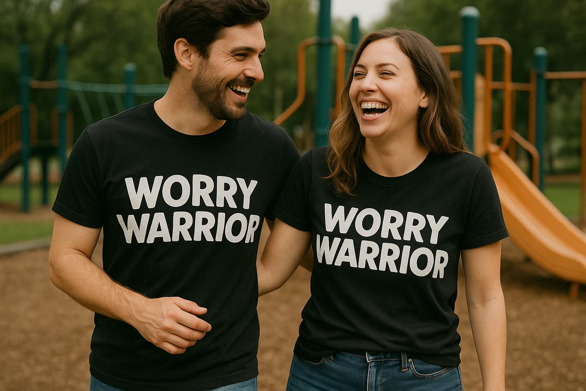 Person wearing the black mom life t shirt designs graphic tee - "Worry Warrior" design
