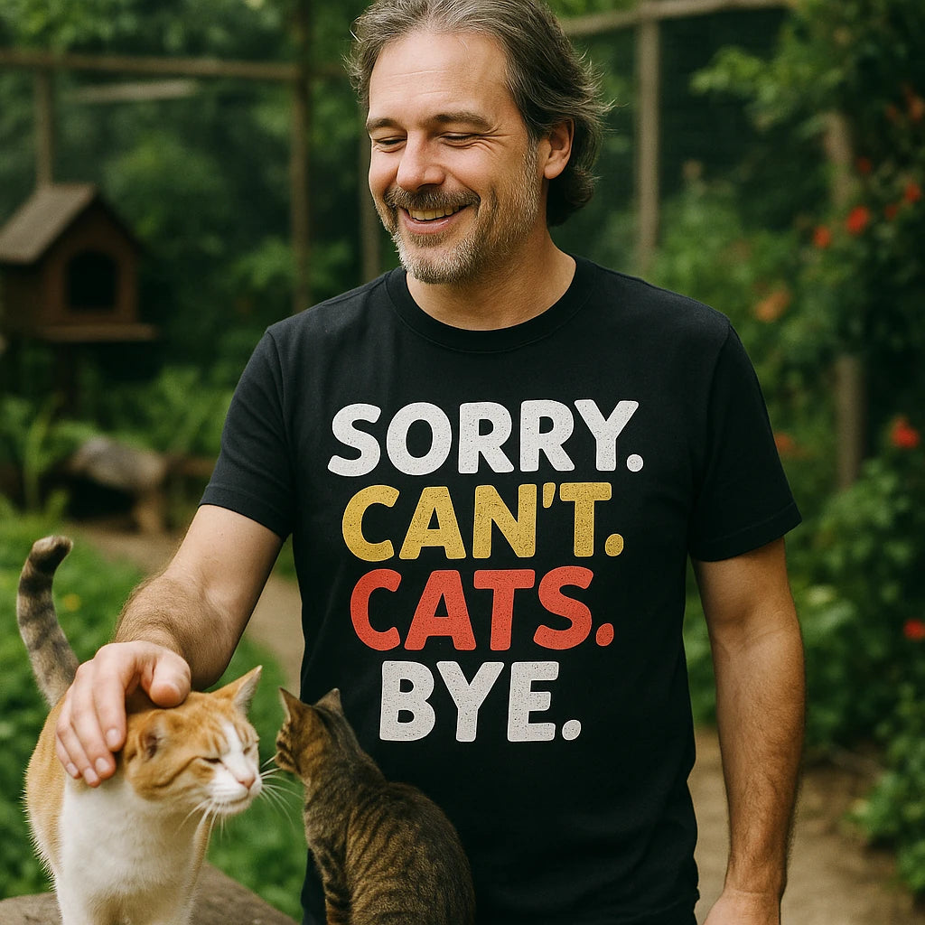 "Sorry. Cant. Cats. Bye." funny t shirts for cat lovers - product photo 8