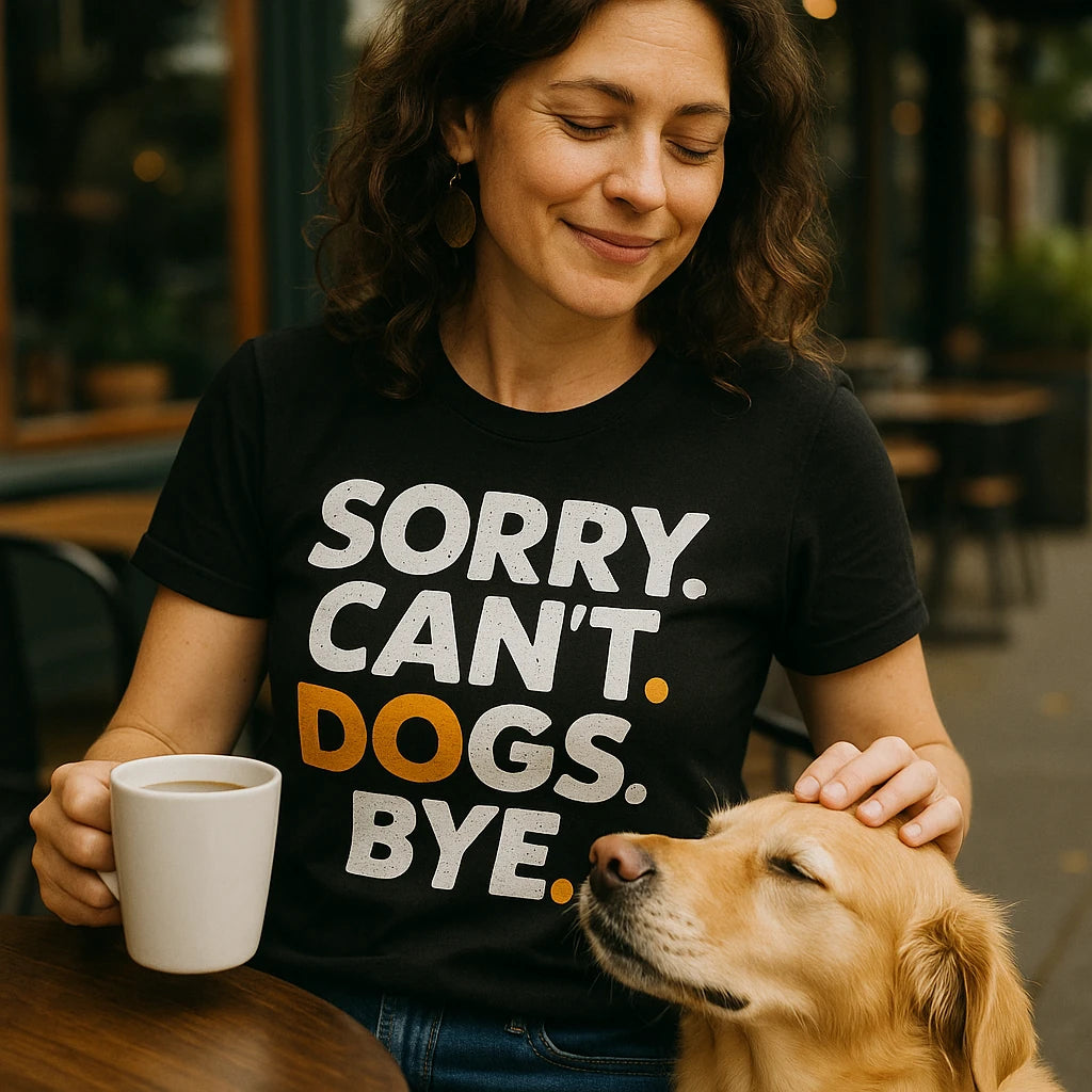 "Sorry. Cant. Dogs. Bye." black animal lovers shirts, photographed as dog lovers lover gift