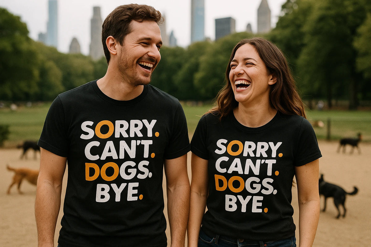 Person wearing the black animal lovers shirts graphic tee - "Sorry. Cant. Dogs. Bye." design