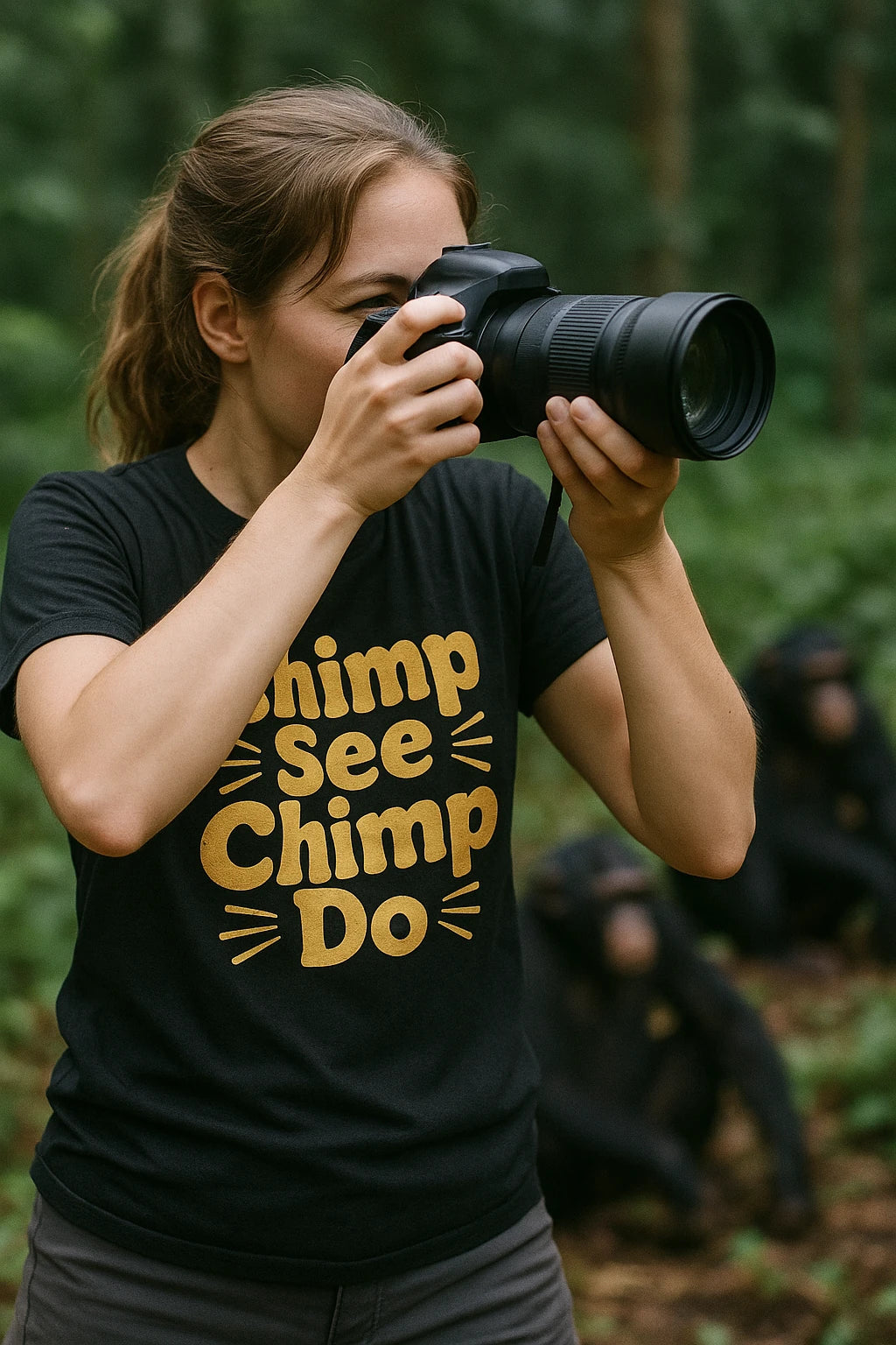 "Chimp See Chimp Do" black chimpanzee t shirt - a birthday gift for chimpanzee lover