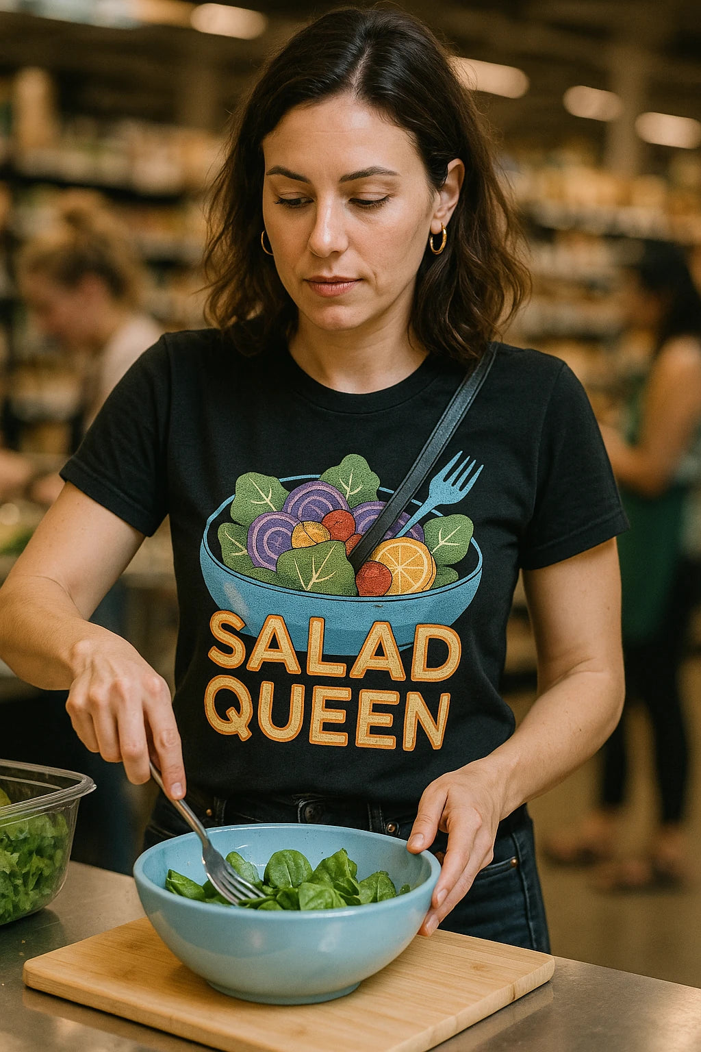 "Salad Queen" black salad shirts, photographed as gifts for salad lovers