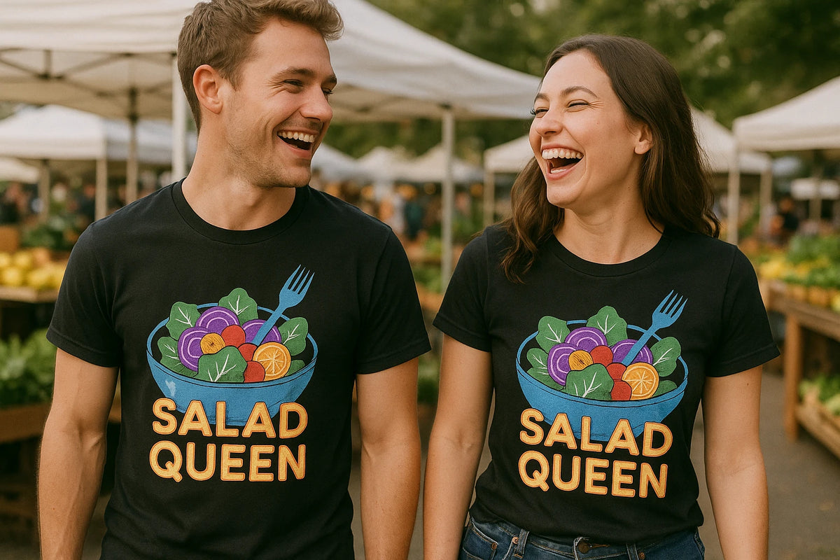 Person wearing the black salad shirts graphic tee - "Salad Queen" design