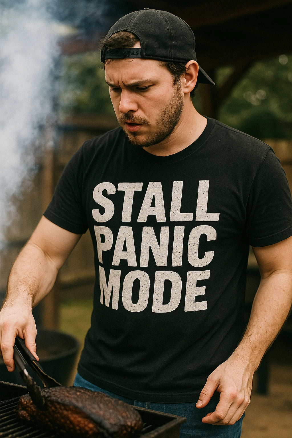 "Stall Panic Mode" black bbq tee - also one of the presents for bbq lovers