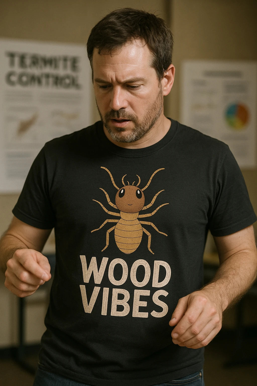 "Wood Vibes" black termite t shirt - a birthday gift for termite lover