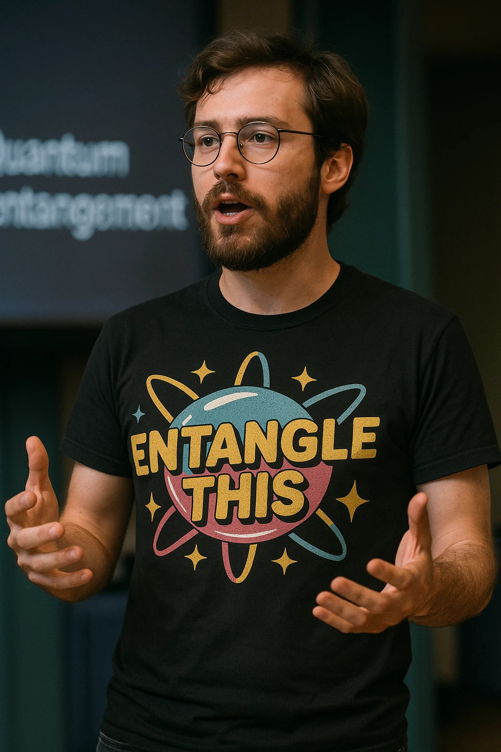 "Entangle This" black quantum mechanics t shirt - a birthday gift for quantum mechanics lover
