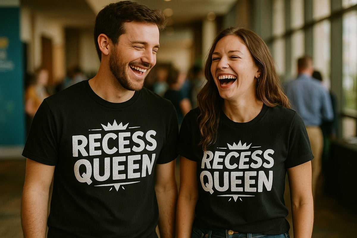 Person wearing the black teacher shirts graphic tee - "Recess Queen" design