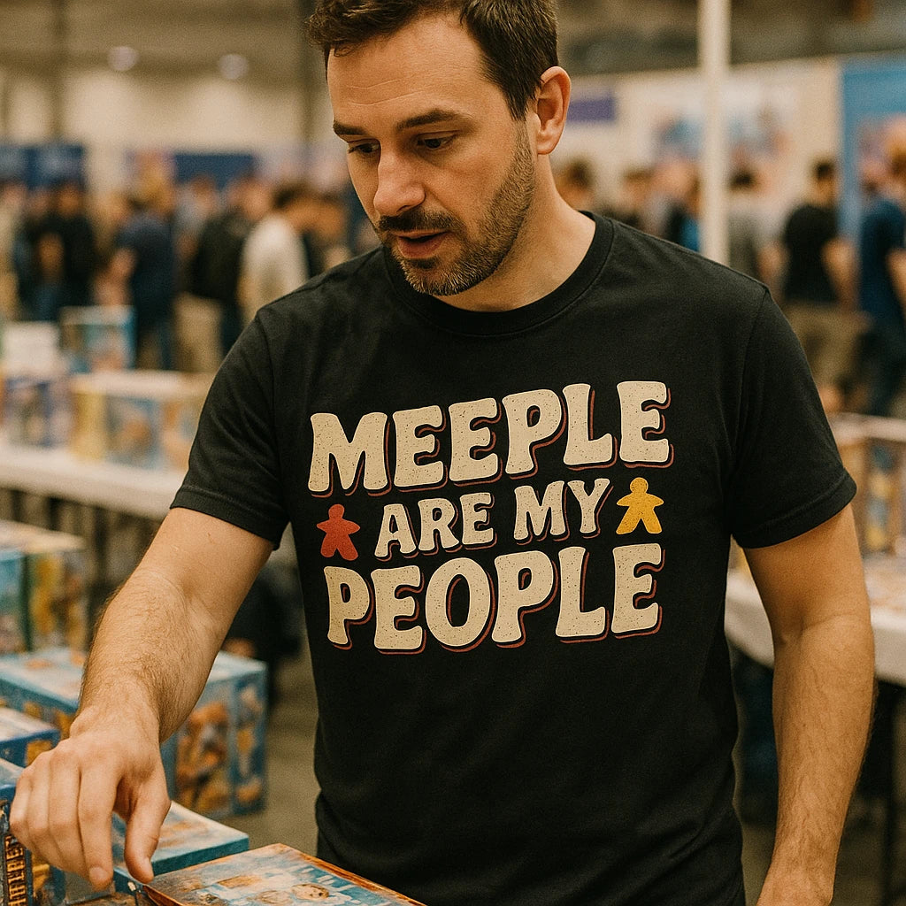 "Meeple Are My People" black board game tshirts - also one of the gifts for someone who loves board games