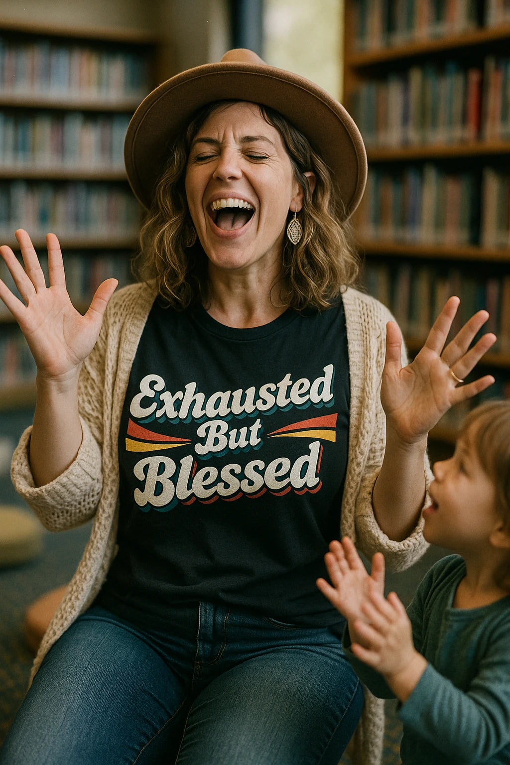 "Exhausted But Blessed" black mom life shirts - a birthday gift for mom life lover