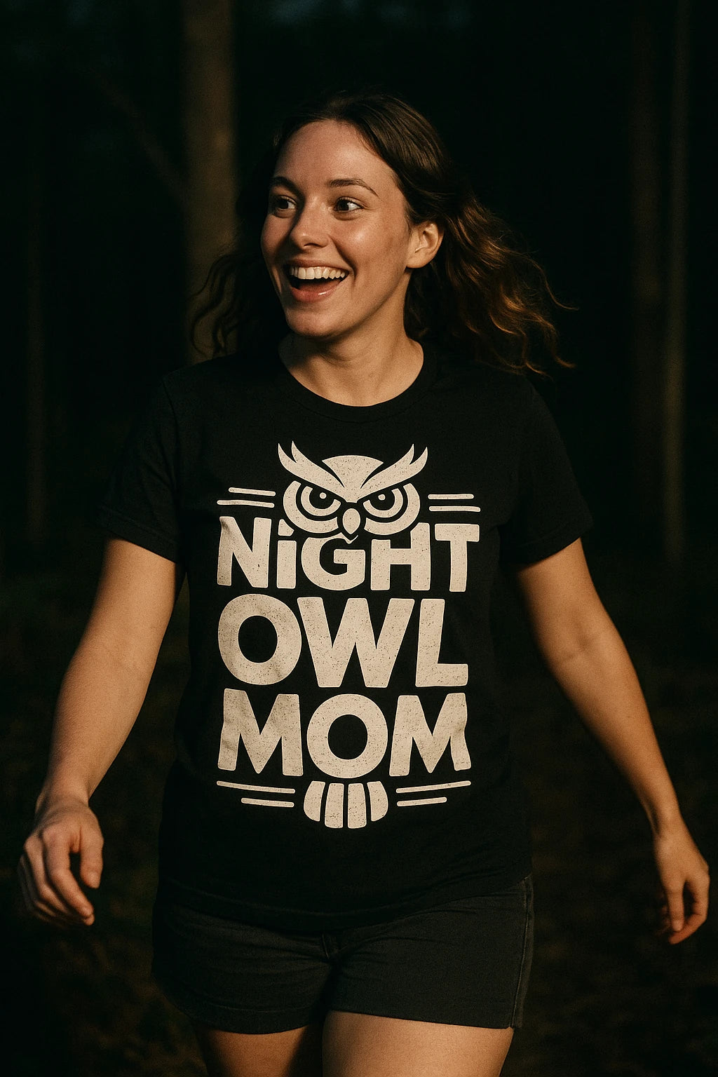 "Night Owl Mom" black owl t shirt - also one of the best gifts for owl lovers