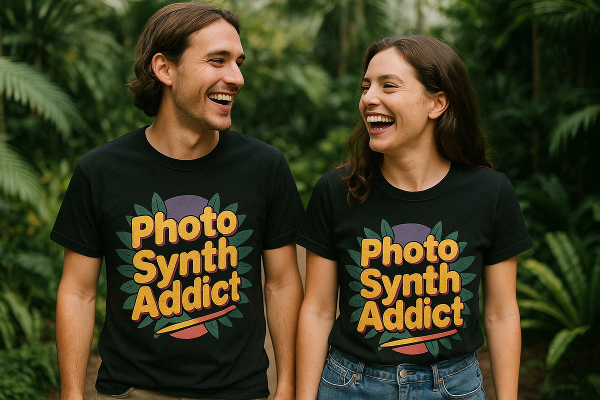 Person wearing the black botany shirts graphic tee - "Photo Synth Addict" design