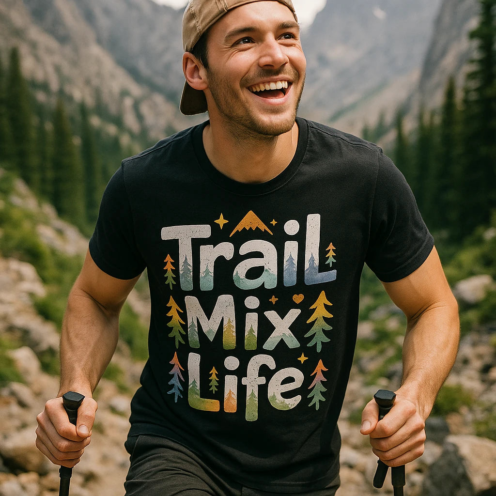 "Trail Mix Life" black hiking shirts women - also one of the best hiking tops for women
