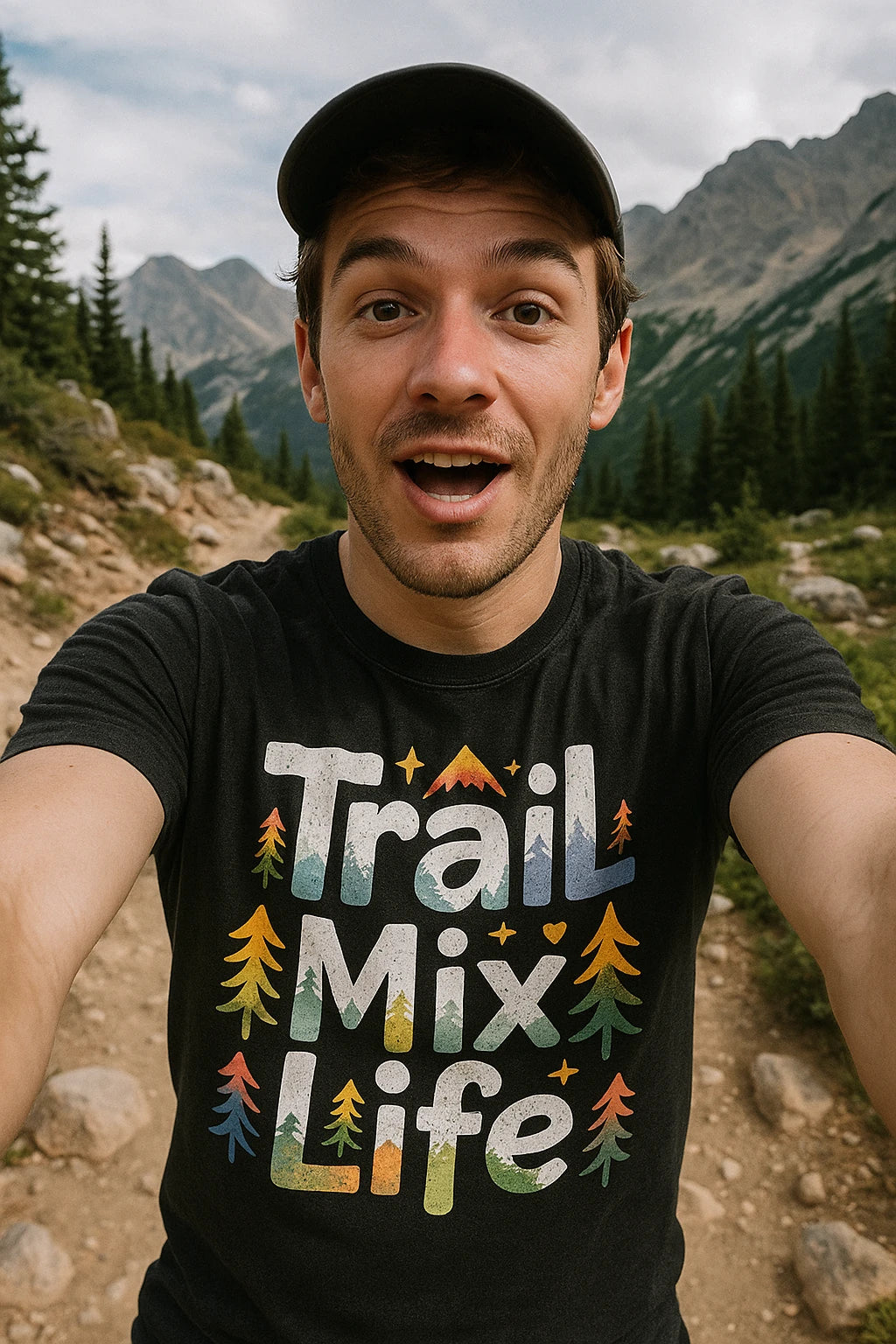"Trail Mix Life" black hiking shirts women - also a long sleeve hiking shirt for hot weather