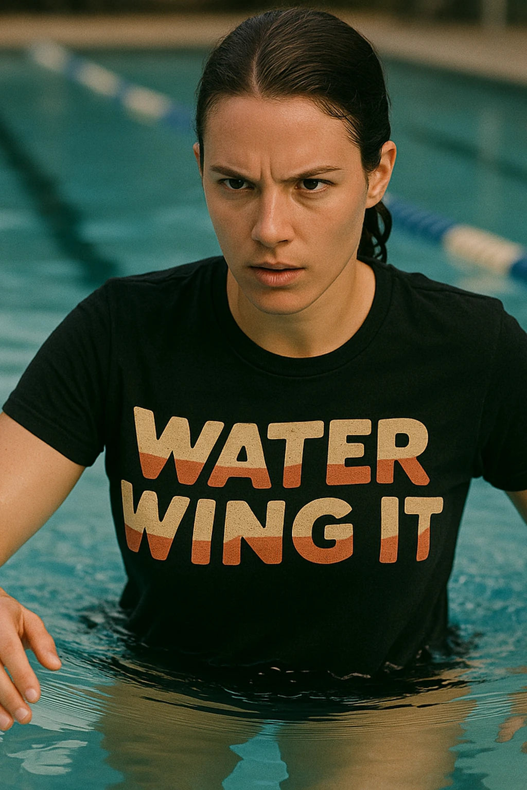 "Water Wing It" black sun protection shirts for swimming - also a thermal shirt for swimming in cold water