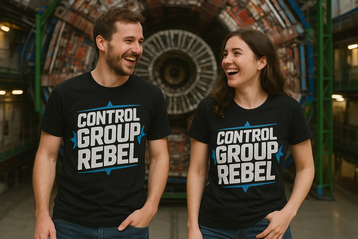 Person wearing the black scientist shirts graphic tee - "Control Group Rebel" design