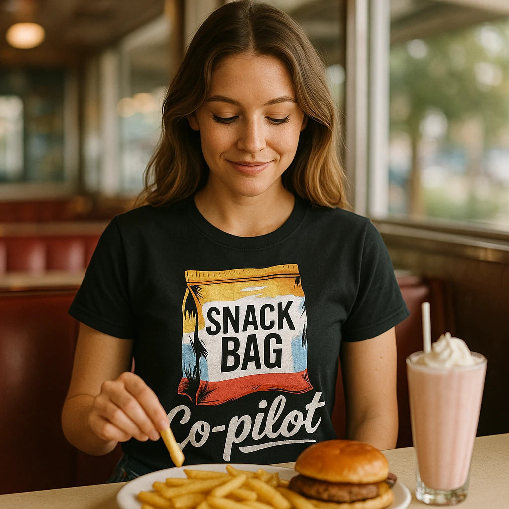 "Snack Bag Copilot" road trip t shirt - product photo 9