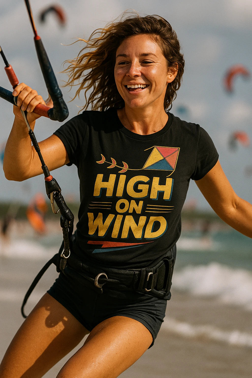 "High on Wind" black kite flying t shirt - a birthday gift for kite flying