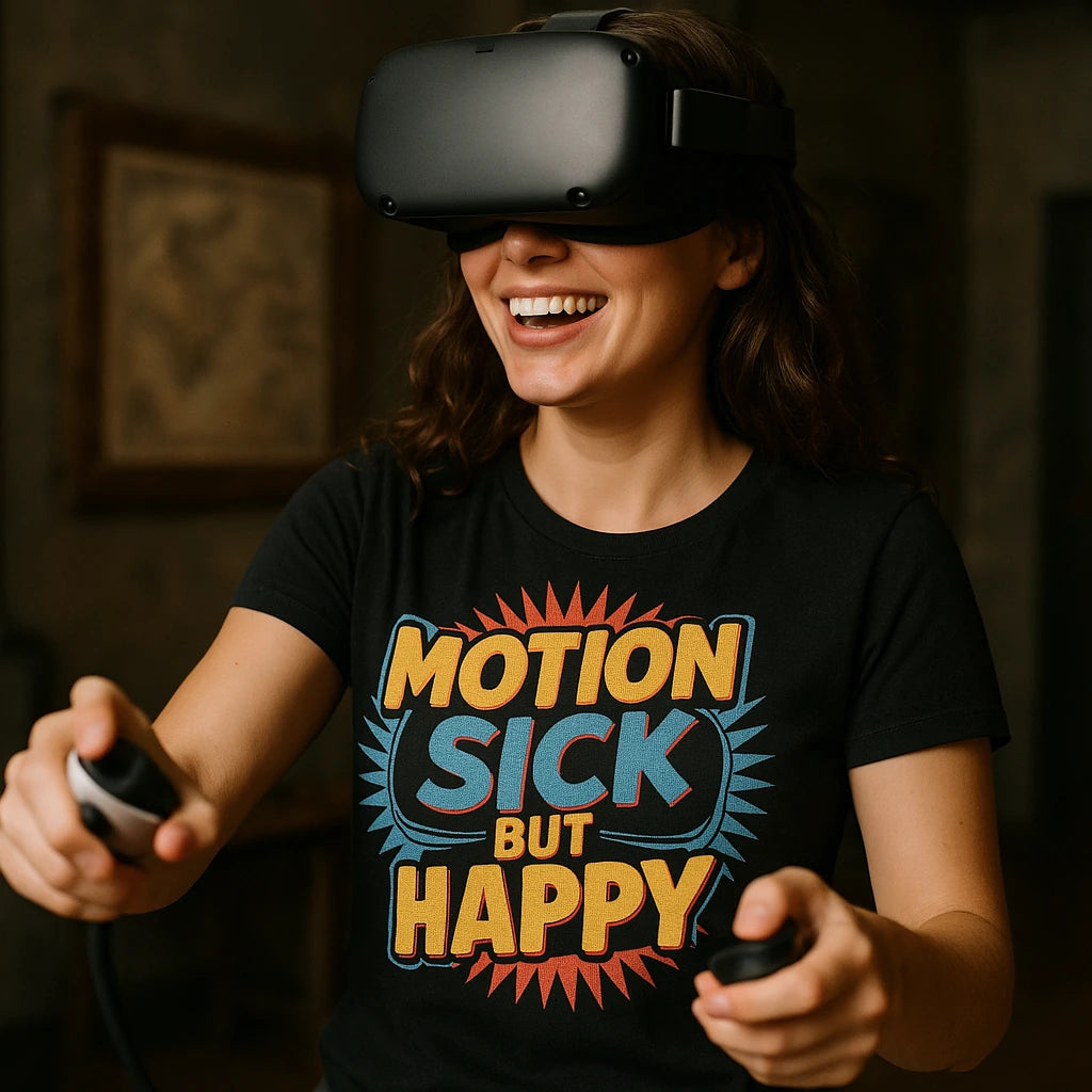 "Motion Sick But Happy" virtual reality shirts - product photo 9