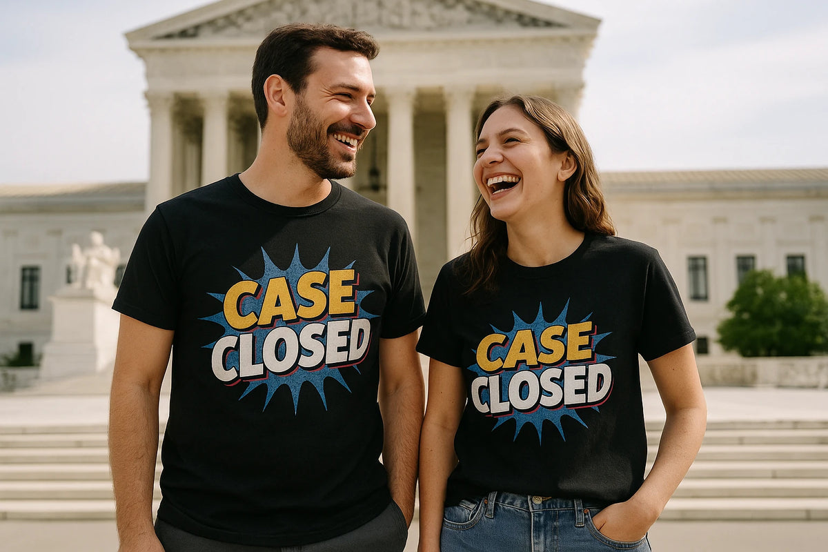 Person wearing the black lawyer t shirt graphic tee - "Case Closed" design