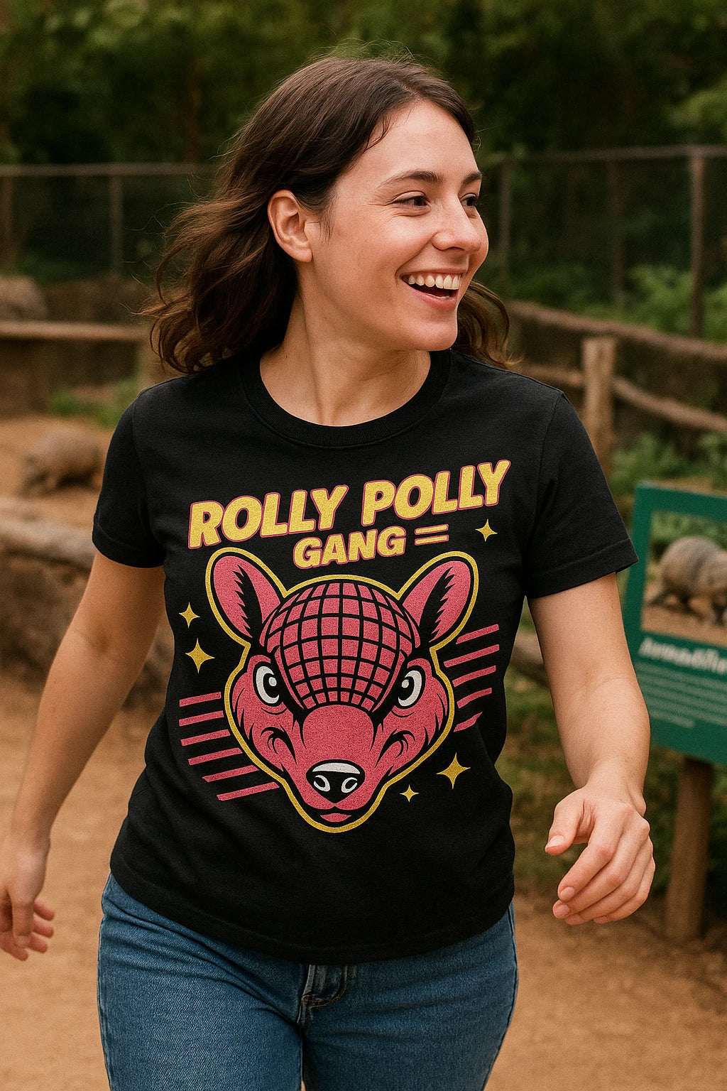 "Rolly Polly Gang" black t shirt armadillo - a birthday gift for armadillo lover
