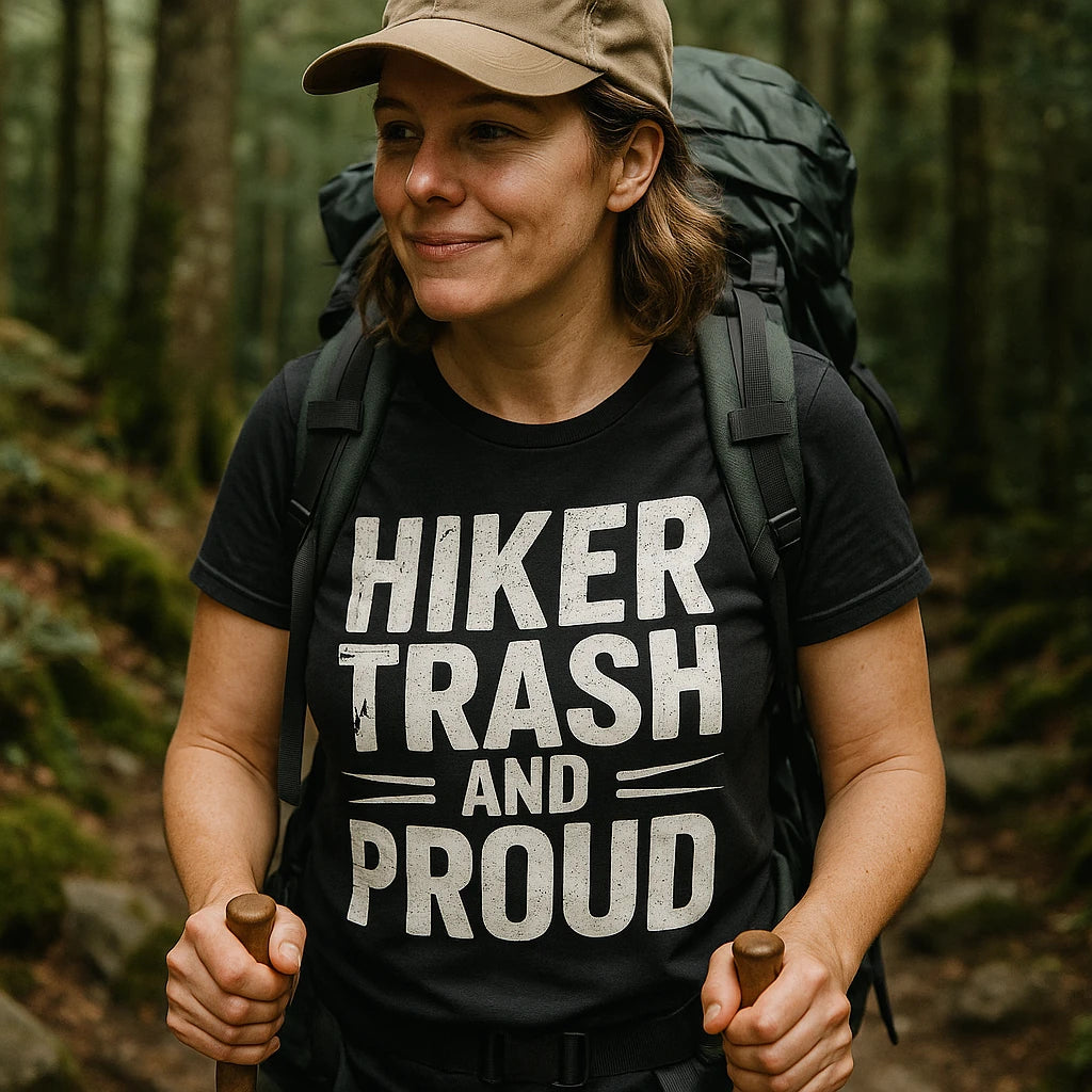 "Hiker Trash and Proud" best backpacking shirts - product photo 8