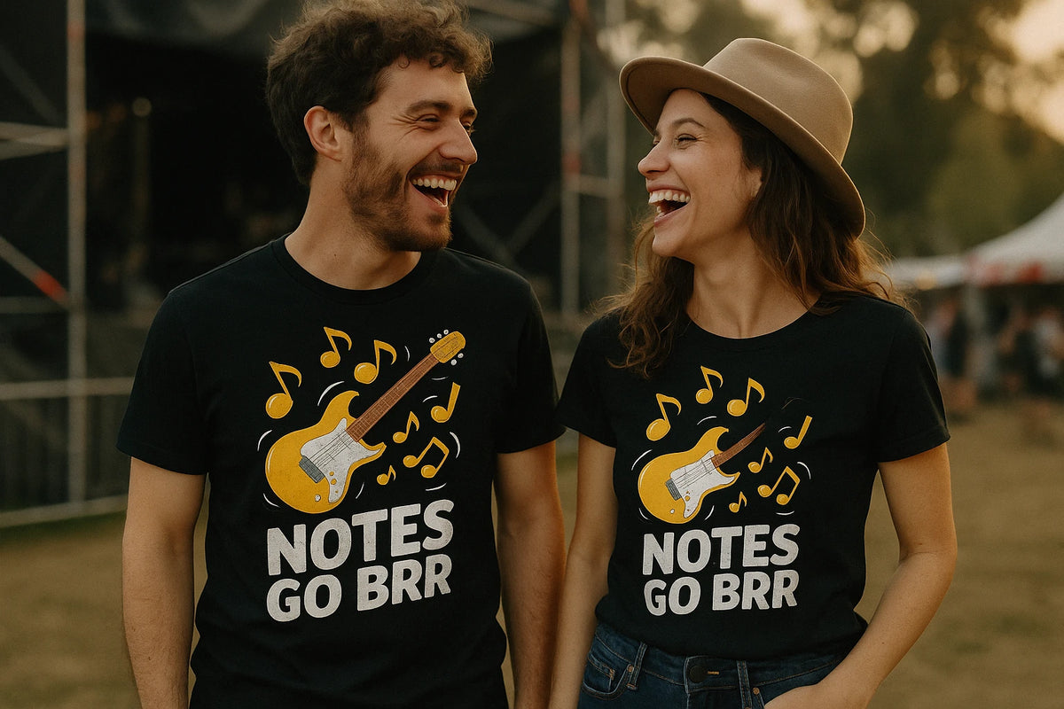 Person wearing the black musician graphic tees graphic tee - "Notes Go Brr" design