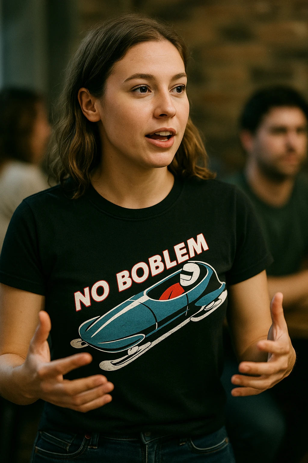 "No Boblem" black bobsledding t shirt - a birthday gift for bobsledding lover