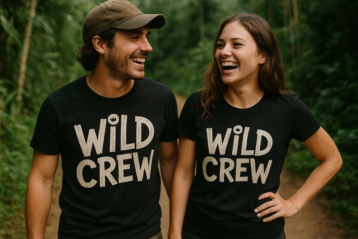 Person wearing the black monkey tee shirt graphic tee - "Wild Crew" design
