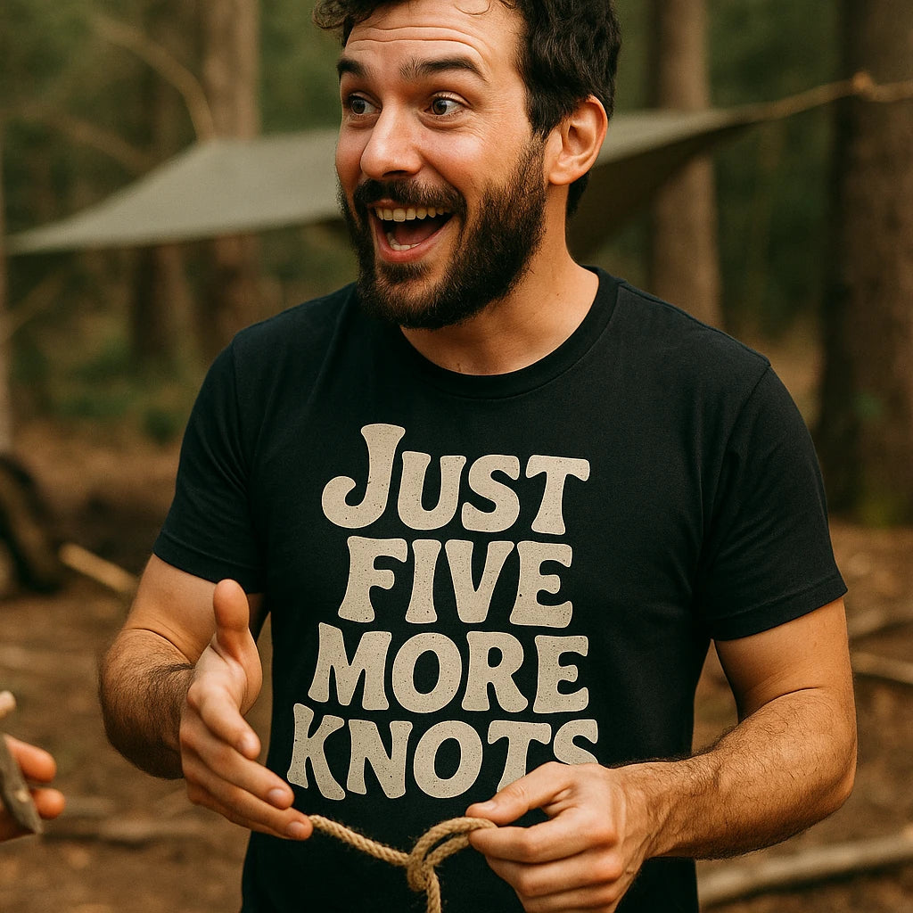 "Just Five More Knots" bushcraft t shirt - product photo 8