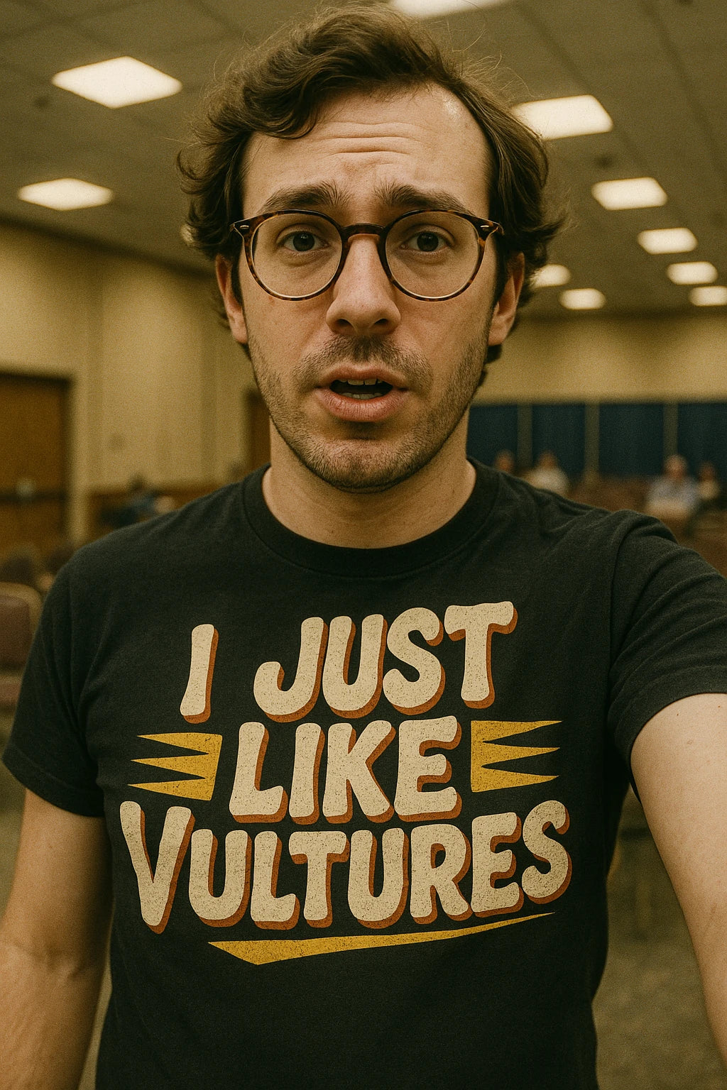 "I Just Like Vultures" black vulture t shirt, photographed as vulture lover gift