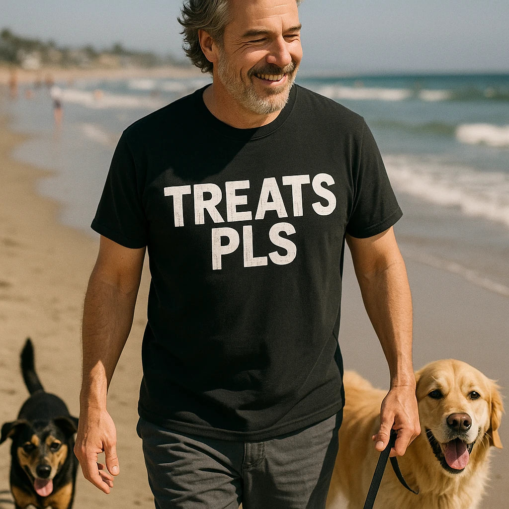 "Treats Pls" black dog lovers shirts, photographed as dog lovers lover gift