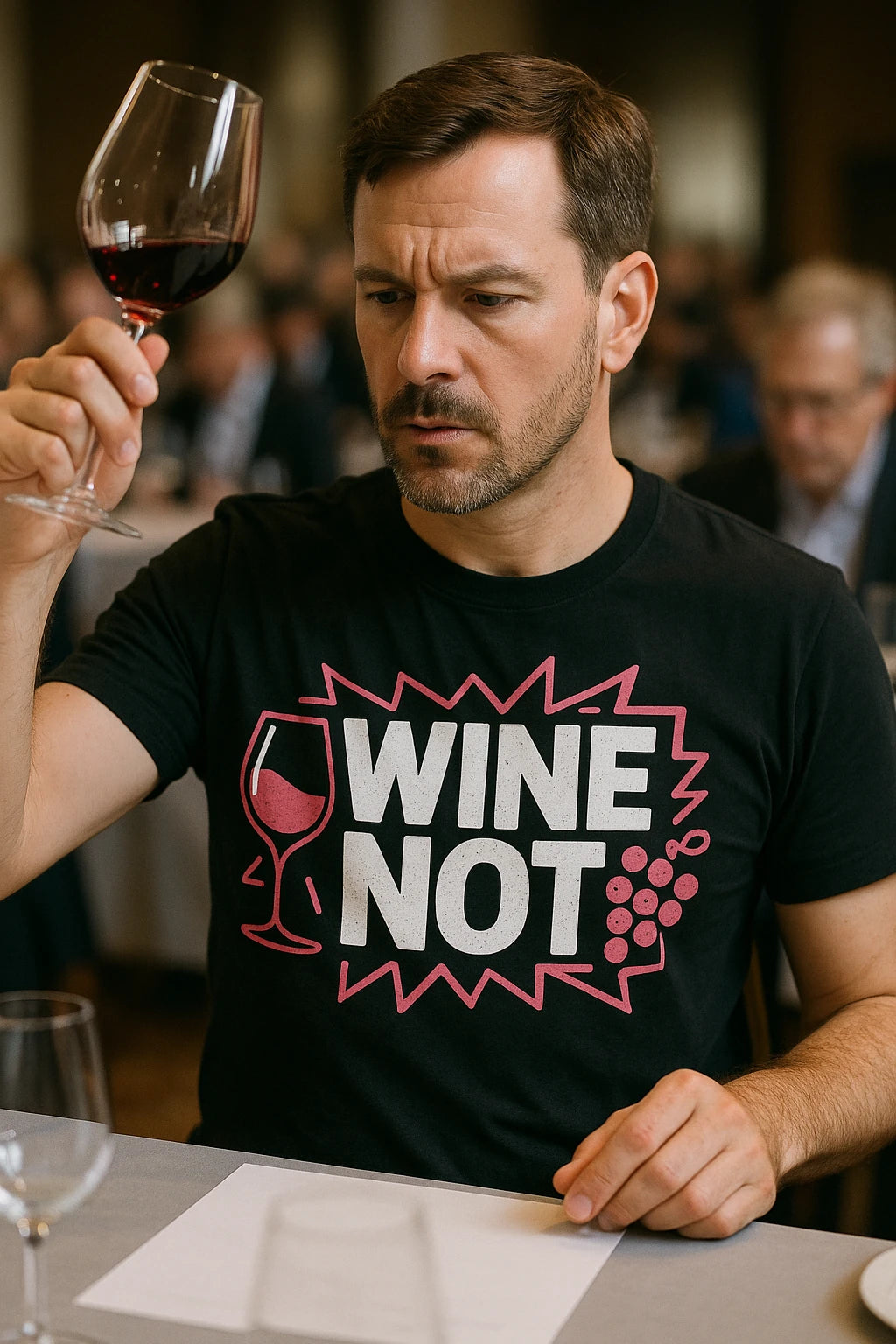 "Wine Not" black wine t shirt - also a wine gifts for wine lovers