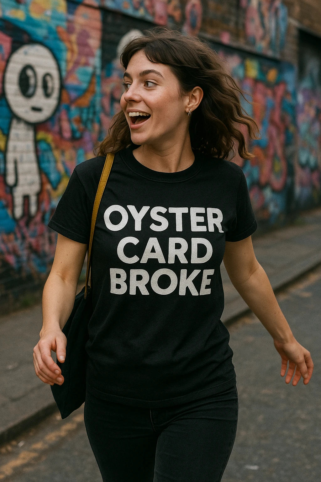 "Oyster Card Broke" black london t shirts uk, photographed as gifts for london lovers