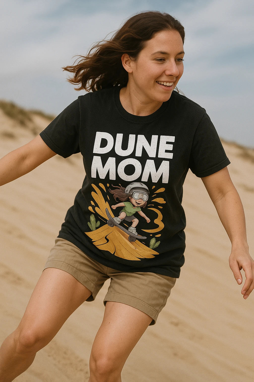 "Dune Mom" black sandboarding t shirt - a birthday gift for sandboarding lover