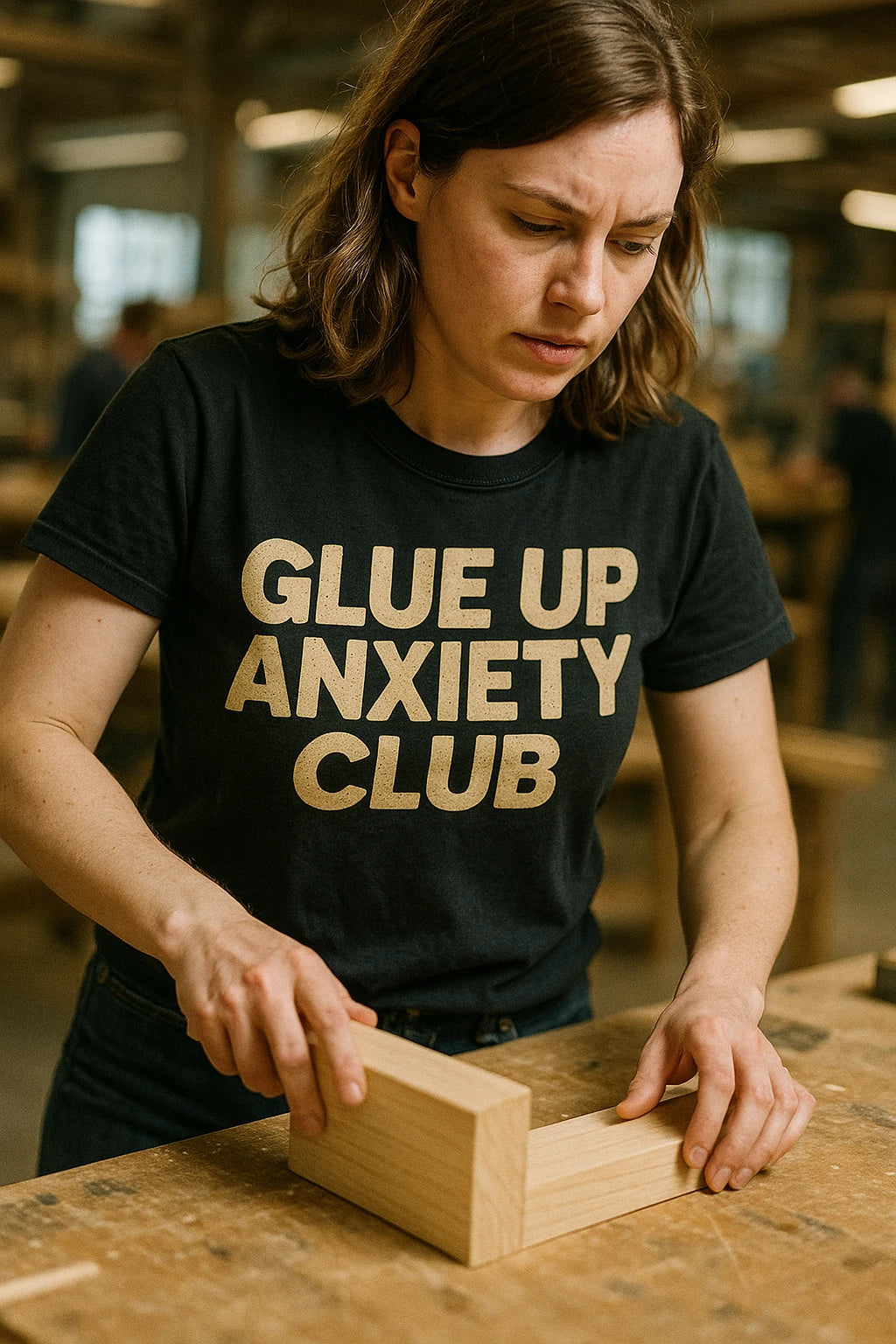 "Glue Up Anxiety Club" black woodworking t shirts funny - also one of the presents for woodworkers
