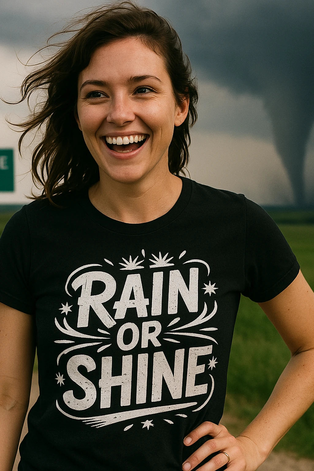 "Rain Or Shine" black storms t shirt, photographed as storms lover gift