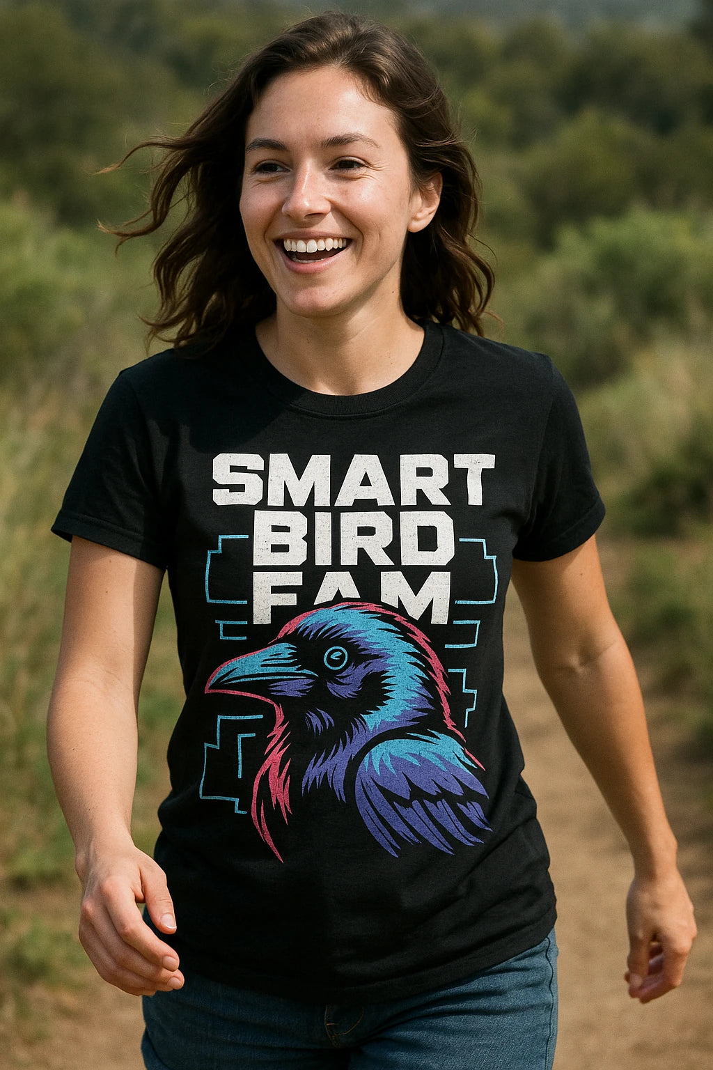 "Smart Bird Fam" black crow t shirt, photographed as gifts for crow lovers