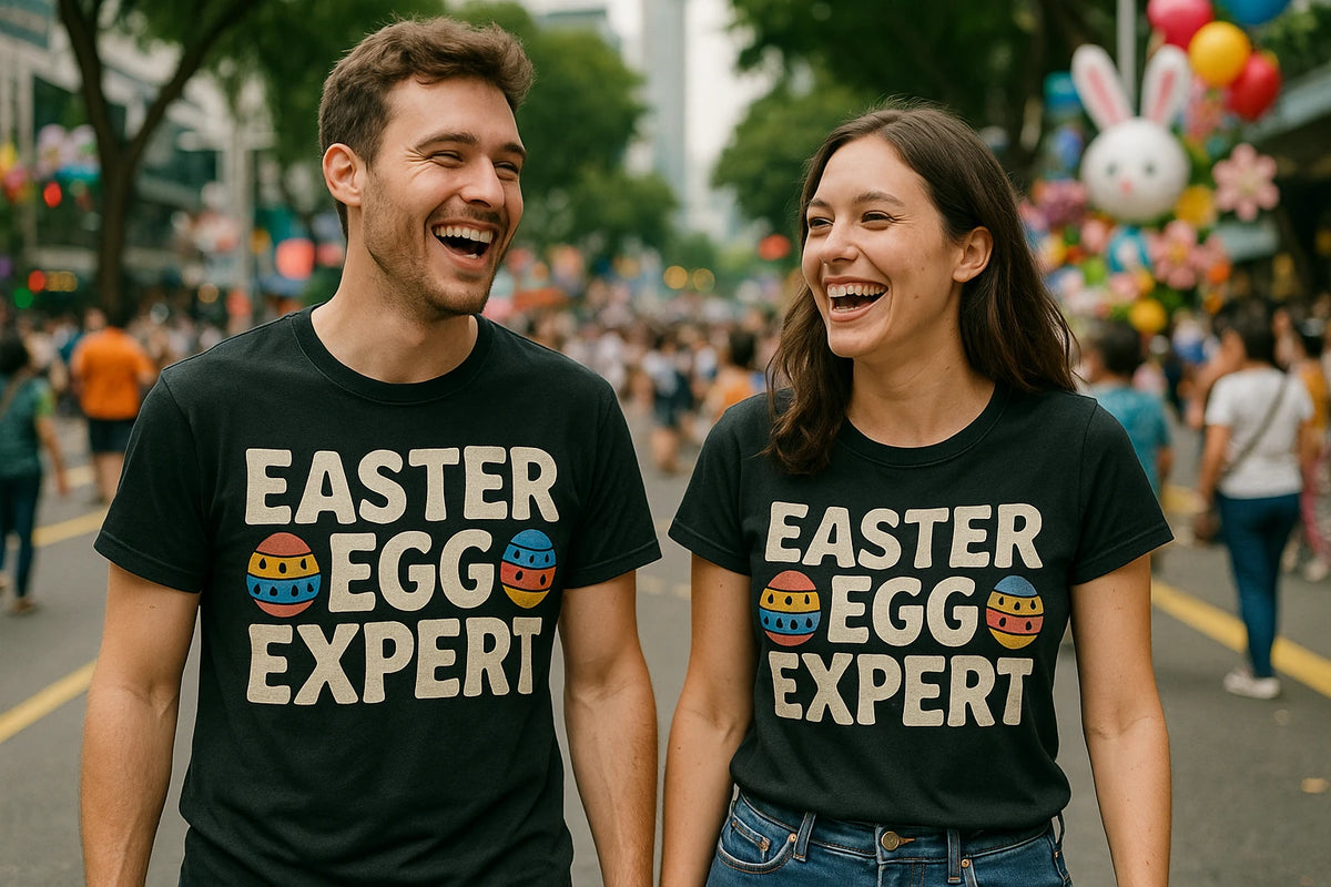 Person wearing the black easter shirts graphic tee - "Easter Egg Expert" design