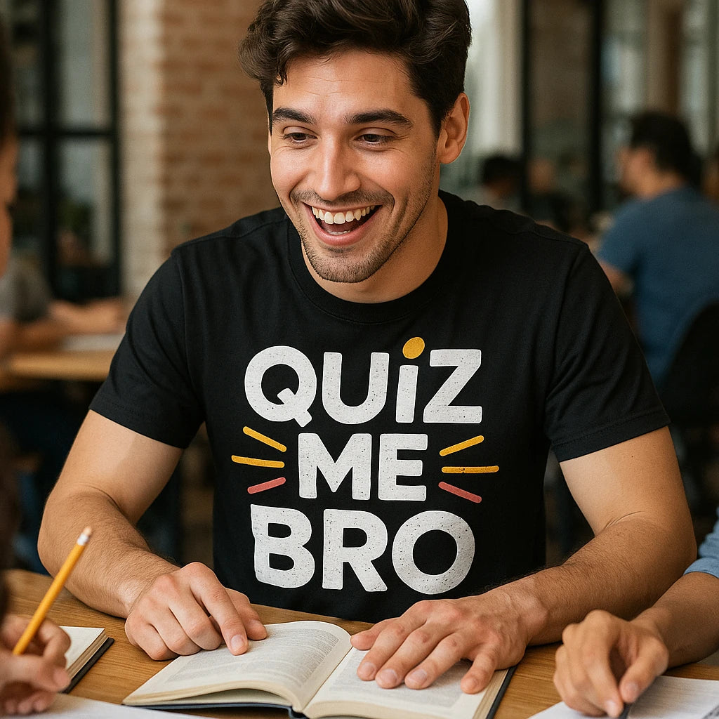 "Quiz Me Bro" studying t shirt - product photo 8