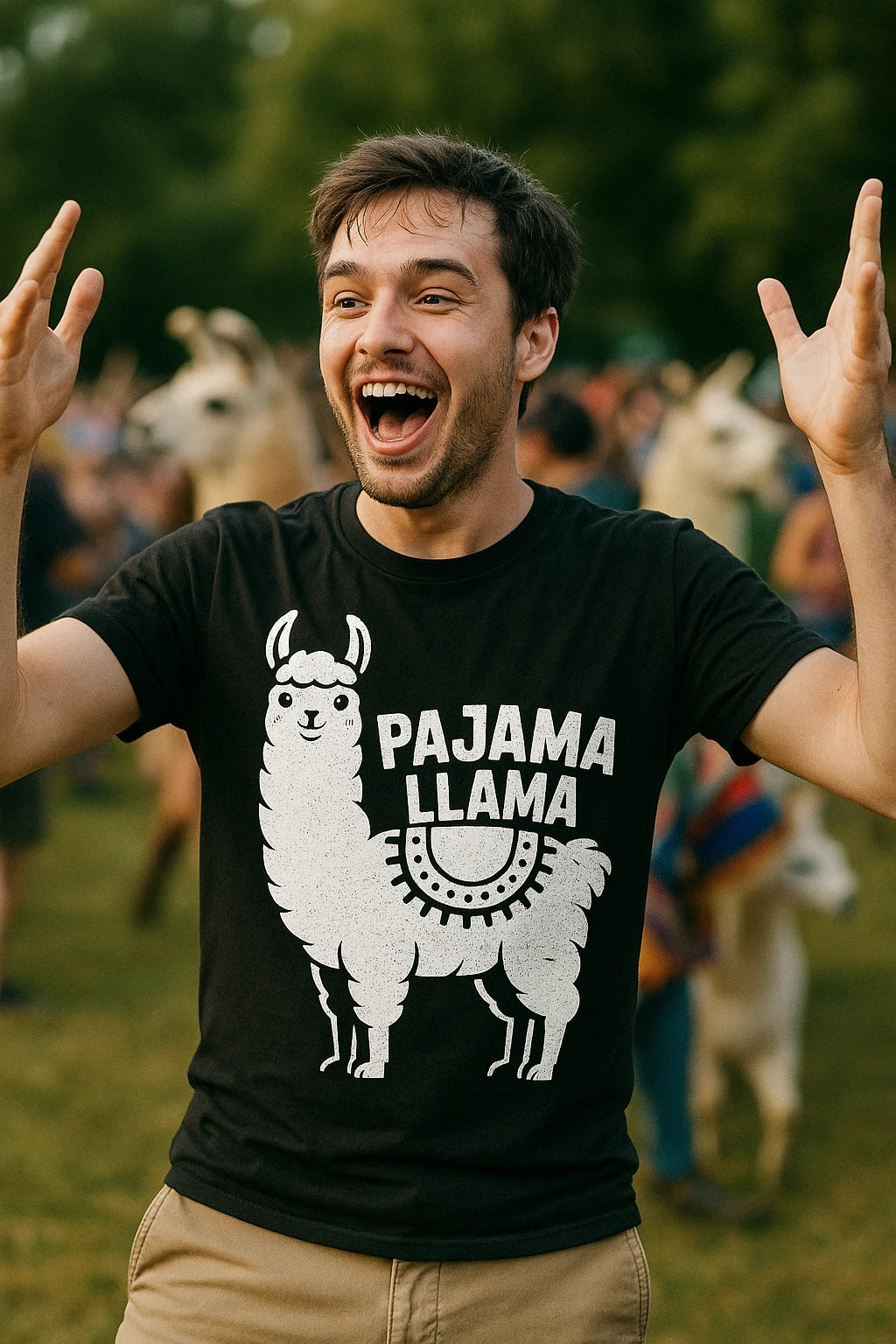 "Pajama Llama" black llama llama t shirt - a birthday gift for llama lover