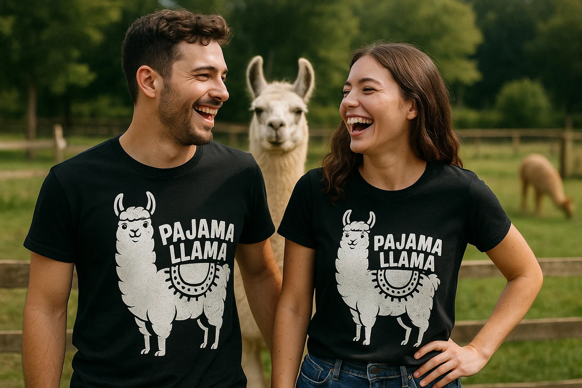 Person wearing the black llama llama t shirt graphic tee - "Pajama Llama" design