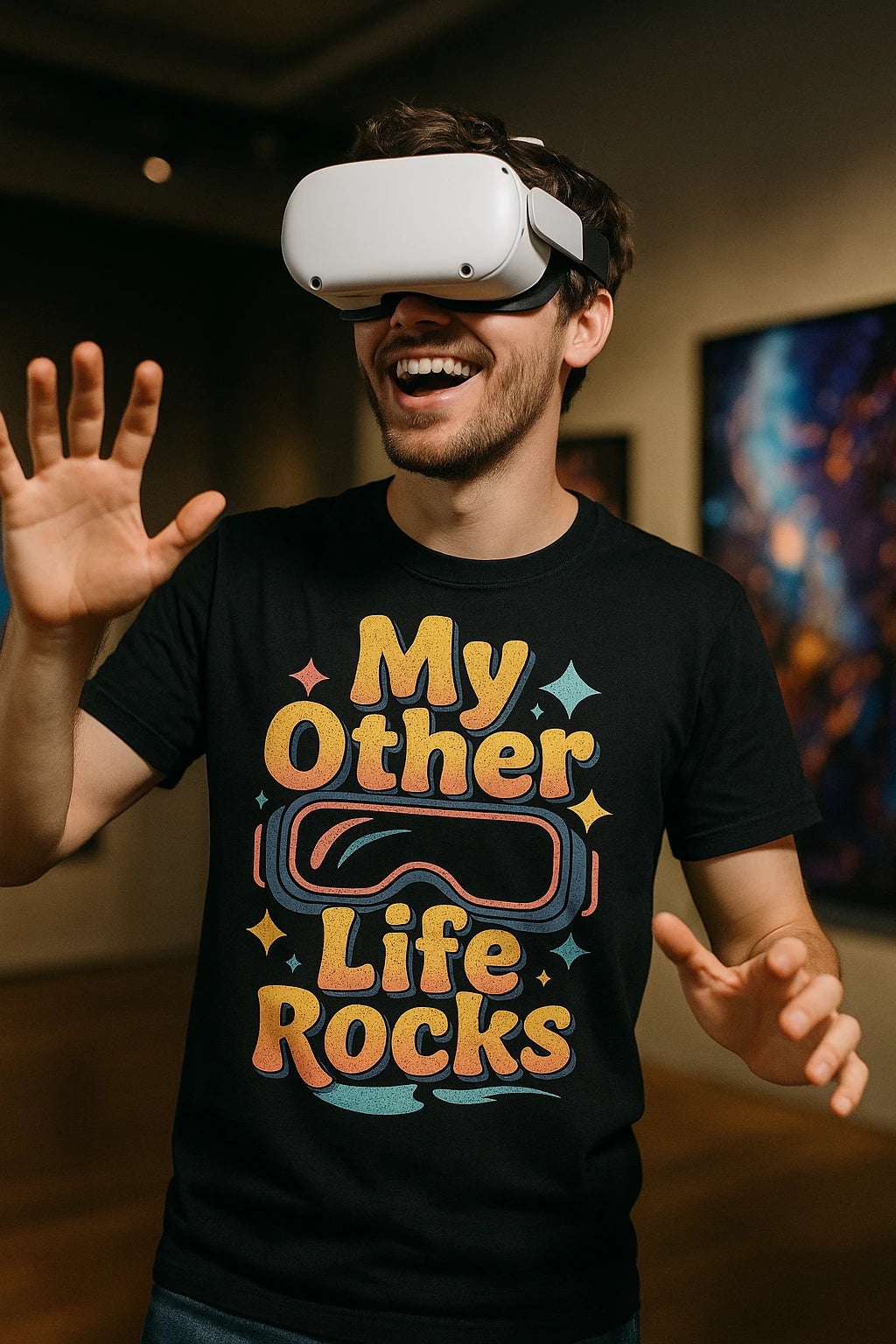 "My Other Life Rocks" black virtual reality t shirt - a birthday gift for virtual reality lover